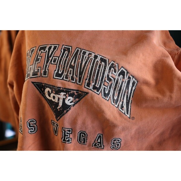 Vintage 90s Harley Davidson Orange Crewneck Sweatshirt Las Vegas Cafe Men’s - Picture 3 of 11